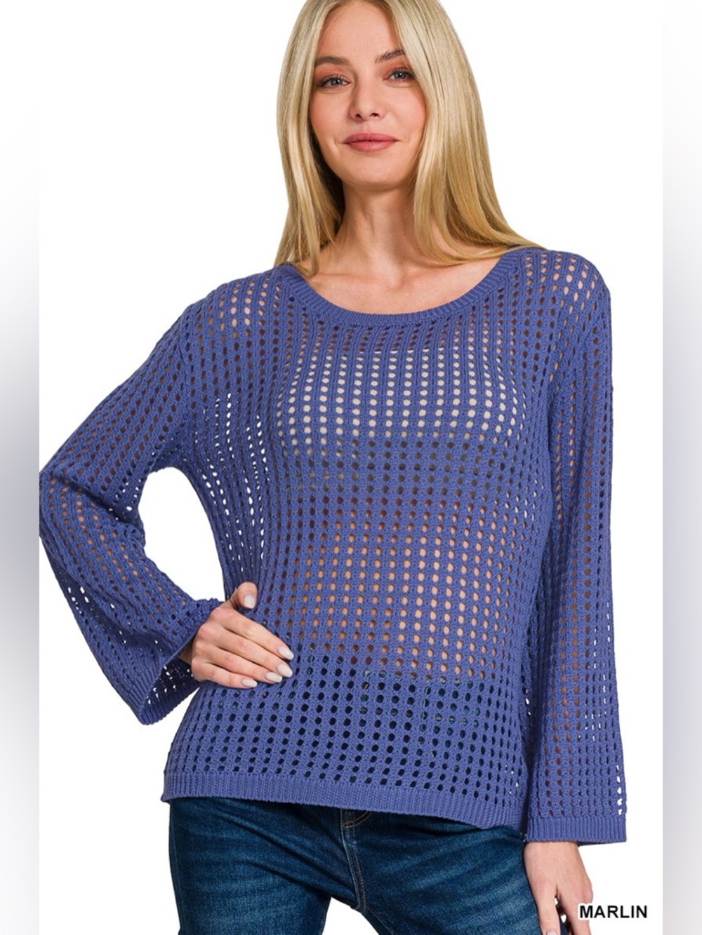 Zenana Hollow Out Long Sleeve Sweater